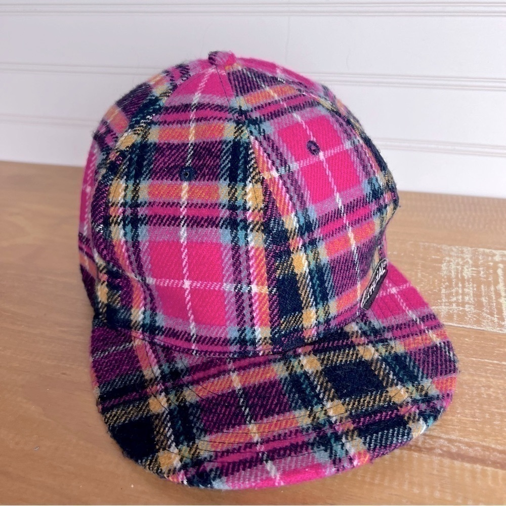 Bright Magenta Colorful Pink Plaid Flannel 5 Panel Cap Y2K - Picture 2 of 10